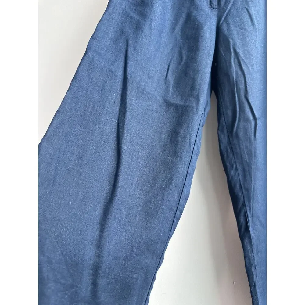 Quince 100% European Linen Deep Navy Relaxed Wide Leg Pants Sz 4